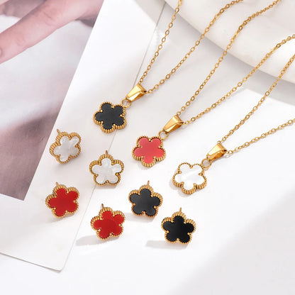 201 Stainless Steel 18K Gold Plated Sweet Simple Style Artistic Inlay Flower Shell Jewelry Set