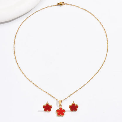 201 Stainless Steel 18K Gold Plated Sweet Simple Style Artistic Inlay Flower Shell Jewelry Set