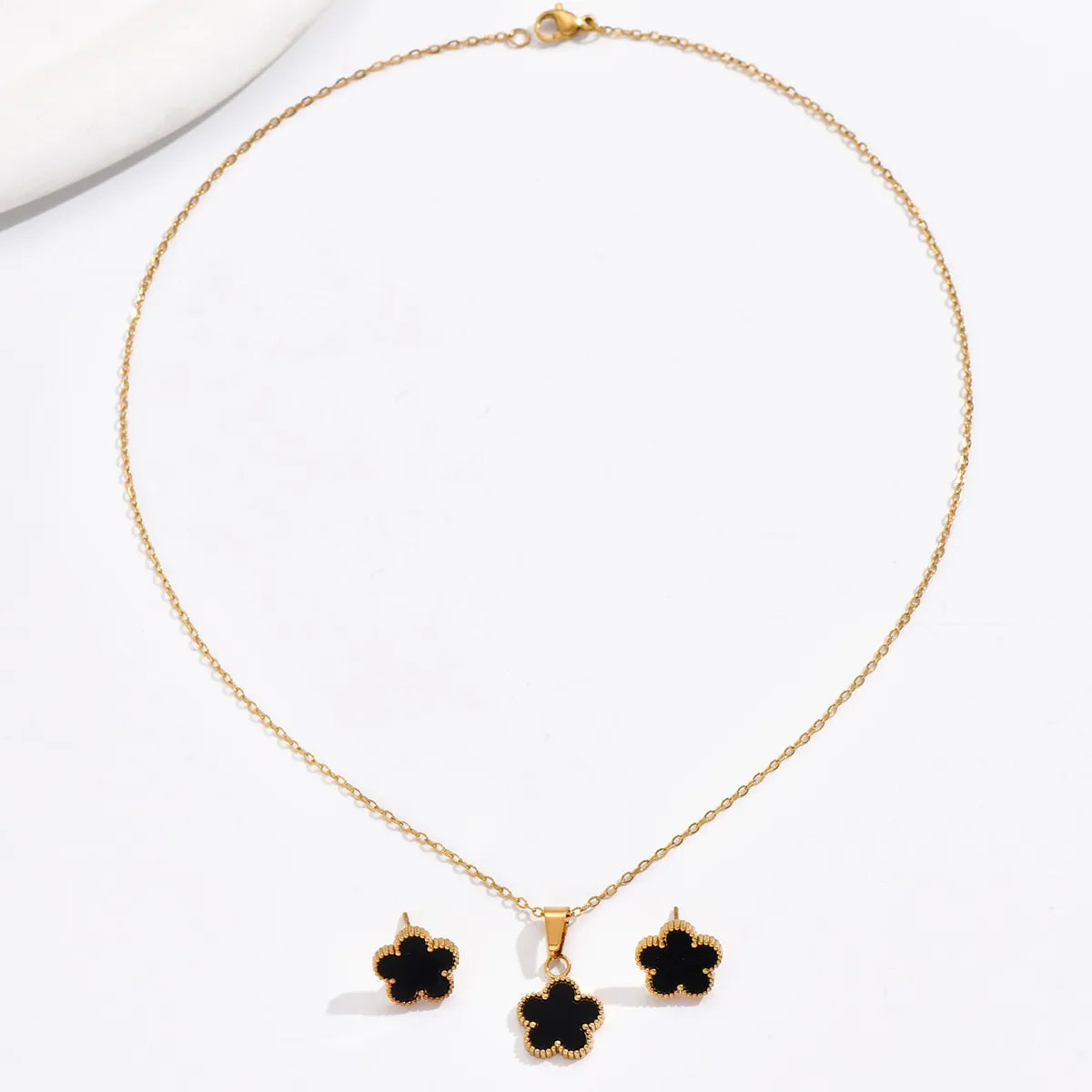 201 Stainless Steel 18K Gold Plated Sweet Simple Style Artistic Inlay Flower Shell Jewelry Set