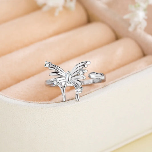 Wholesale Sweet Simple Style Butterfly Copper Polishing Inlay Zircon Open Rings