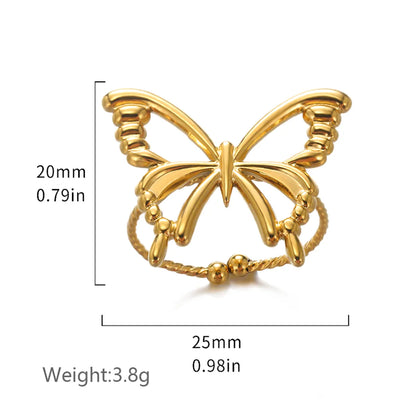 Sweet Simple Style Butterfly Stainless Steel Plating Hollow Out 18k Gold Plated Rings