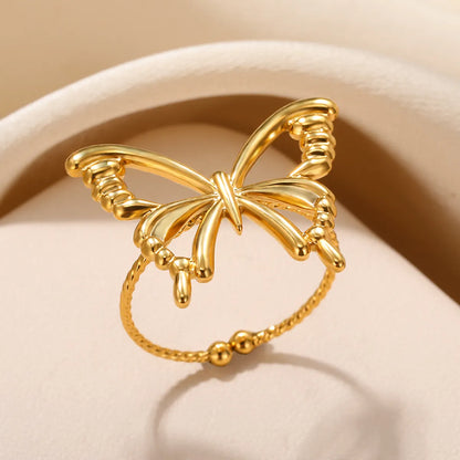 Sweet Simple Style Butterfly Stainless Steel Plating Hollow Out 18k Gold Plated Rings