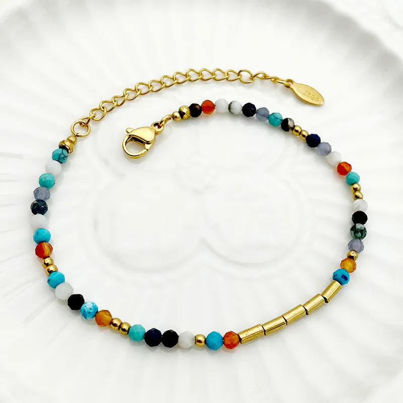 Sweet Simple Style Colorful 304 Stainless Steel Gold Plated Natural Stone Crystal Bracelets In Bulk