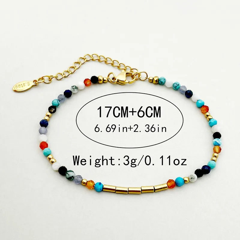 Sweet Simple Style Colorful 304 Stainless Steel Gold Plated Natural Stone Crystal Bracelets In Bulk