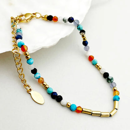 Sweet Simple Style Colorful 304 Stainless Steel Gold Plated Natural Stone Crystal Bracelets In Bulk