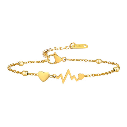 Wholesale Sweet Simple Style Cross Electrocardiogram Heart Shape Stainless Steel Plating Inlay 18k Gold Plated Zircon Bracelets