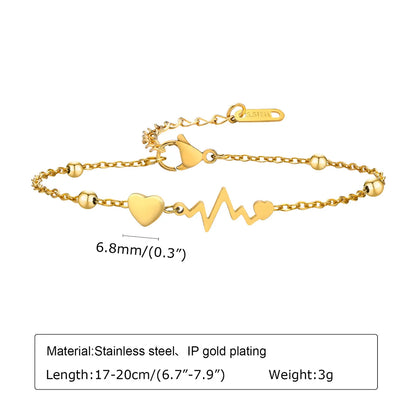 Wholesale Sweet Simple Style Cross Electrocardiogram Heart Shape Stainless Steel Plating Inlay 18k Gold Plated Zircon Bracelets