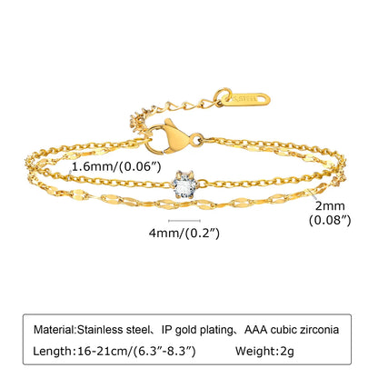 Sweet Simple Style Solid Color Stainless Steel Plating Inlay Zircon 18k Gold Plated Bracelets