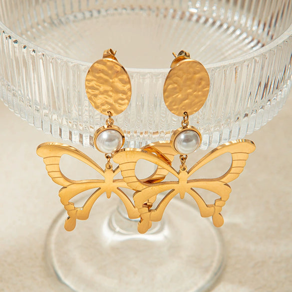 Wholesale Sweet Stainless Steel Gold Plated Butterfly Fashion Women's Earrings