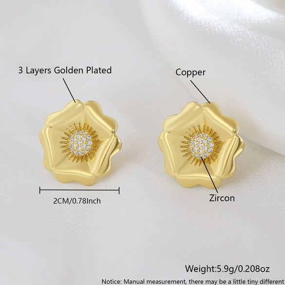 Wholesale Sweet Style Flower Shape Copper Goldplated Earrings For Women