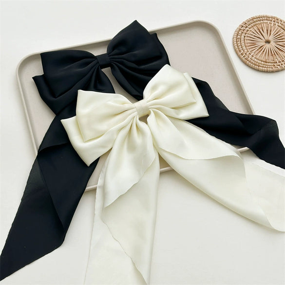 Wholesale Sweet Style Handmade Cloth Hair Accessories Spring Clip Hairpin With Satin Fabric Bow Ribbon For Women