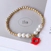 Wholesale Sweet Style Handmade Gold Plated Pearl Bead Heart And Fruit Shaped Women's Jewelry Bracelet Accessories