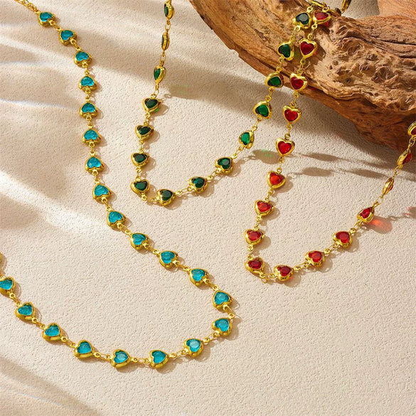 Wholesale Sweet Style Heart Shape Rhinestone Stainless Steel Electroplated Necklace
