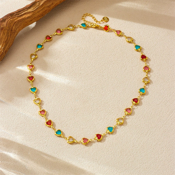 Wholesale Sweet Style Heart Shape Rhinestone Stainless Steel Electroplated Necklace