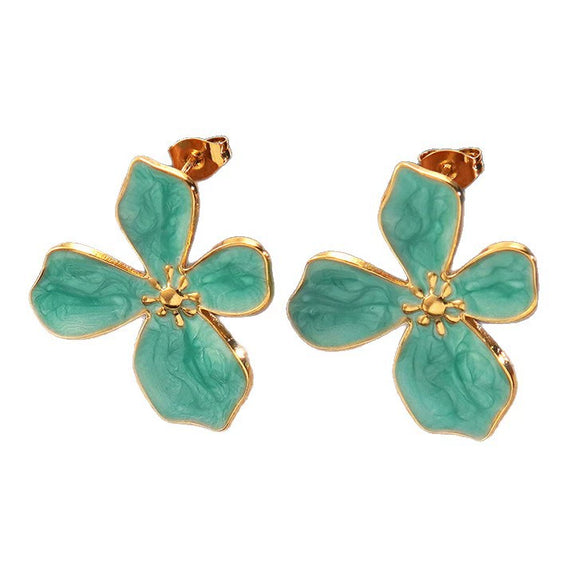 Wholesale Sweet Style Simple Plants And Flowers Dripping Oil Stainless Steel Necklace And Earrings Jewelry Set For Women