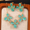 Wholesale Sweet Style Simple Plants And Flowers Dripping Oil Stainless Steel Necklace And Earrings Jewelry Set For Women