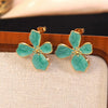 Wholesale Sweet Style Simple Plants And Flowers Dripping Oil Stainless Steel Necklace And Earrings Jewelry Set For Women