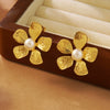 Wholesale Sweet Style Stamped Fiveleaf Flower Stainless Steel Earrings Inlaid With White Beads For Women