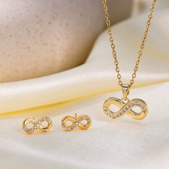 Wholesale Sweet Style Women's Jewelry Set With Love Water Drops And Bells Patterns Copper And Titanium Steel Electroplated Earrings And Necklace Combination