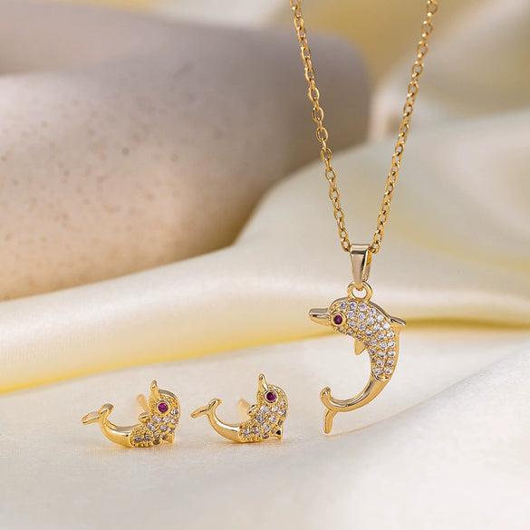 Wholesale Sweet Style Women's Jewelry Set With Love Water Drops And Bells Patterns Copper And Titanium Steel Electroplated Earrings And Necklace Combination