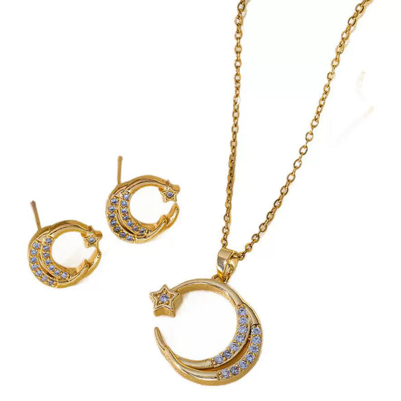 Wholesale Sweet Style Women's Jewelry Set With Love Water Drops And Bells Patterns Copper And Titanium Steel Electroplated Earrings And Necklace Combination