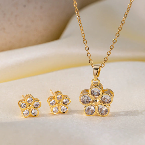 Wholesale Sweet Style Women's Jewelry Set With Love Water Drops And Bells Patterns Copper And Titanium Steel Electroplated Earrings And Necklace Combination