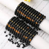 Wholesale Synthetic Stone Black Onyx Beads Geometric Woven Adjustable Electroplated Unisex Bracelet