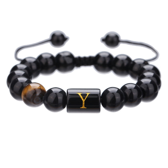 Wholesale Synthetic Stone Black Onyx Beads Geometric Woven Adjustable Electroplated Unisex Bracelet