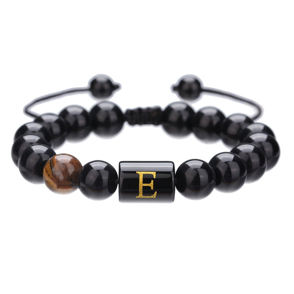 Wholesale Synthetic Stone Black Onyx Beads Geometric Woven Adjustable Electroplated Unisex Bracelet