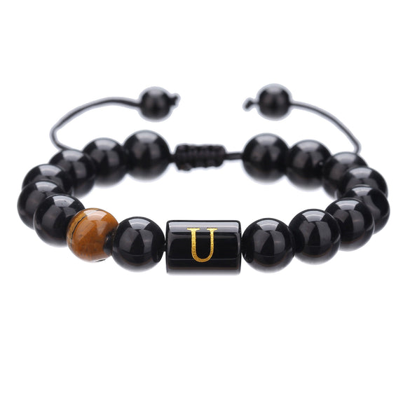 Wholesale Synthetic Stone Black Onyx Beads Geometric Woven Adjustable Electroplated Unisex Bracelet
