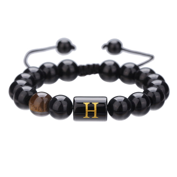 Wholesale Synthetic Stone Black Onyx Beads Geometric Woven Adjustable Electroplated Unisex Bracelet