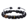 Wholesale Synthetic Stone Black Onyx Beads Geometric Woven Adjustable Electroplated Unisex Bracelet