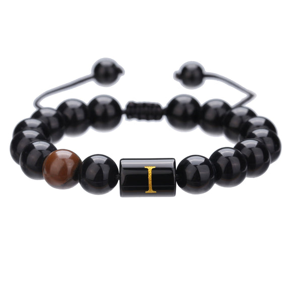 Wholesale Synthetic Stone Black Onyx Beads Geometric Woven Adjustable Electroplated Unisex Bracelet