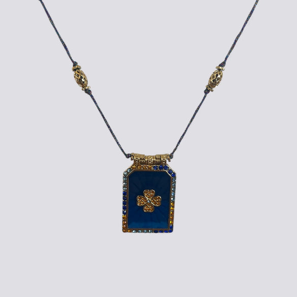 Wholesale Tarot Necklace Copper Heart Shape Fourleaf Clover Pattern Set With Diamonds Pendant