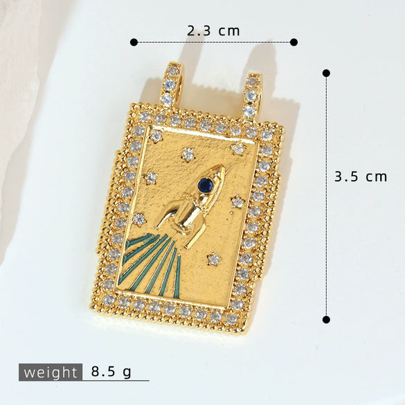 Wholesale Tarot Necklace Pendant Copper Micropaved Geometric Style 18K Gold Plated