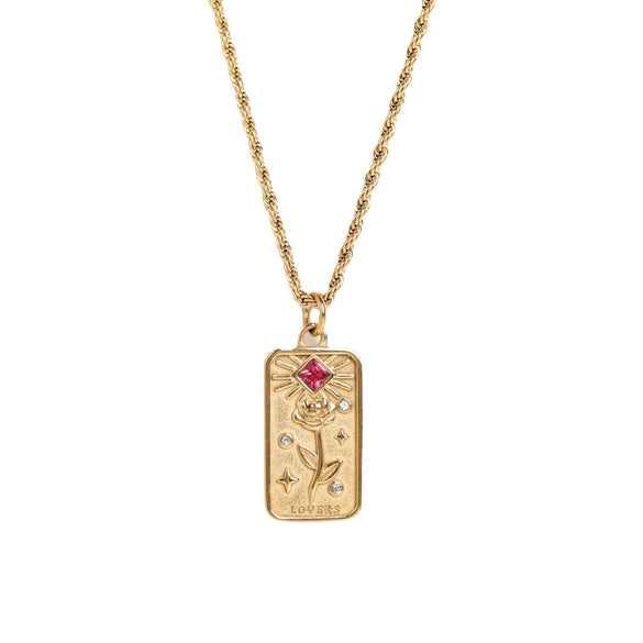 Wholesale Tarot Necklace With Geometric Pattern High Sense Plant Flowers Threedimensional Embossed Diamondembossed Titanium Steel Woolen Twist Chain Electroplated