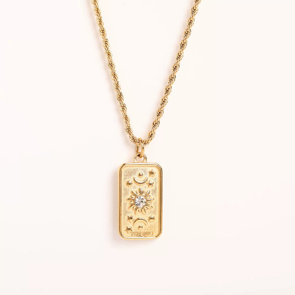 Wholesale Tarot Necklace With Geometric Pattern High Sense Plant Flowers Threedimensional Embossed Diamondembossed Titanium Steel Woolen Twist Chain Electroplated