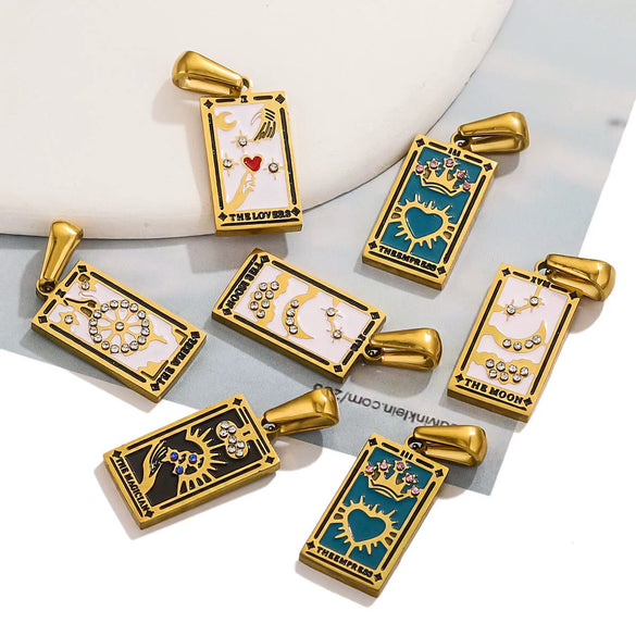 Wholesale Tarot Retro Pendant Jewelry Stainless Steel Rectangular Electroplating