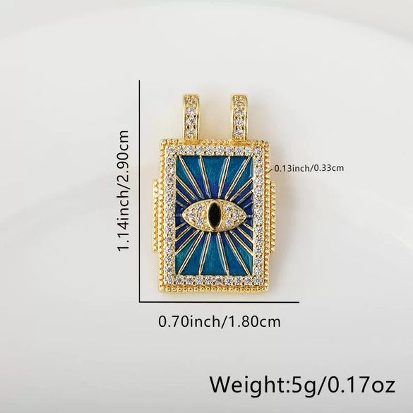 Wholesale Tarot Square Pendant Necklace Copper Plated 18K Gold Geometric Style Electroplated Oildripping Zircon Diy Accessories