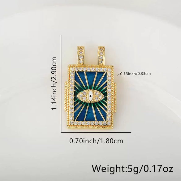 Wholesale Tarot Square Pendant Necklace Copper Plated 18K Gold Geometric Style Electroplated Oildripping Zircon Diy Accessories