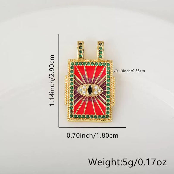 Wholesale Tarot Square Pendant Necklace Copper Plated 18K Gold Geometric Style Electroplated Oildripping Zircon Diy Accessories