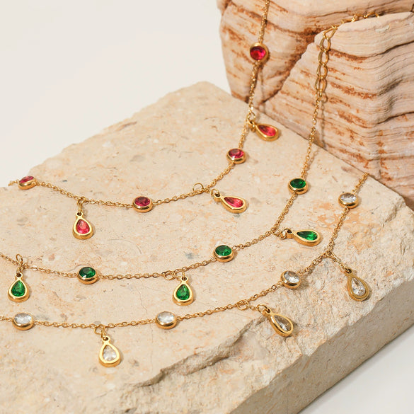 Wholesale Tassel Anklet Stainless Steel Inlaid Zircon Geometric Styling Non Fading Foot Chain For Women