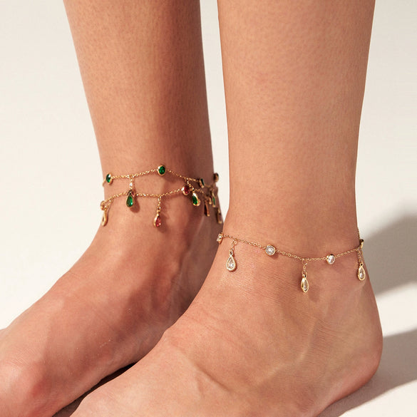 Wholesale Tassel Anklet Stainless Steel Inlaid Zircon Geometric Styling Non Fading Foot Chain For Women