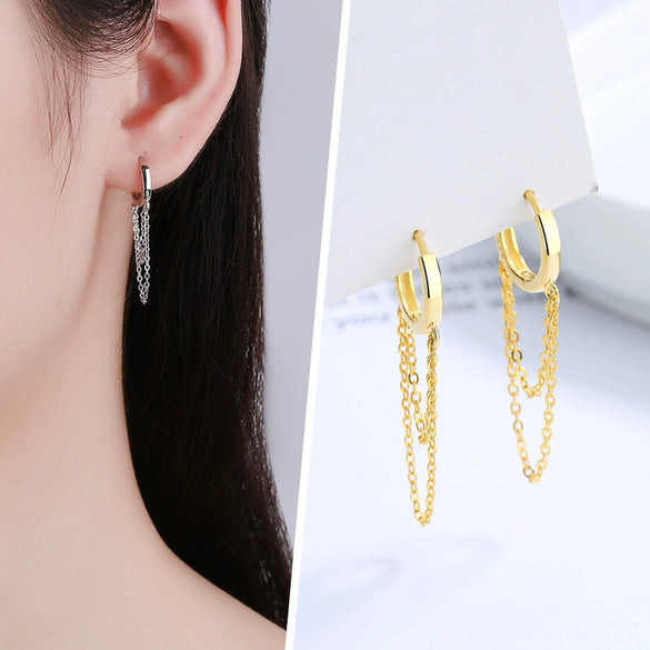 Wholesale Tassel Chain Earrings 925 Sterling Silver Geometric Style For Women