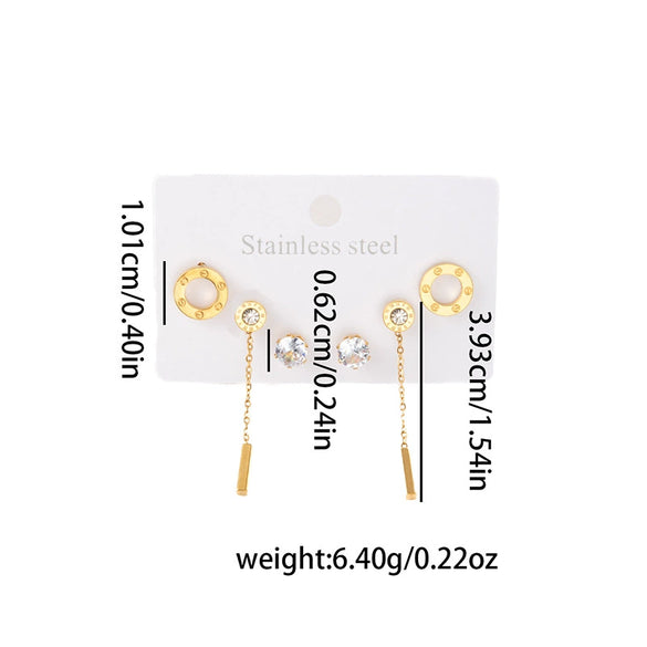 Wholesale Tassel Geometric Gold Strip Titanium Steel Earrings For Women Electroplated