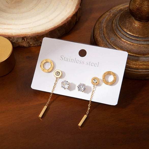 Wholesale Tassel Geometric Gold Strip Titanium Steel Earrings For Women Electroplated