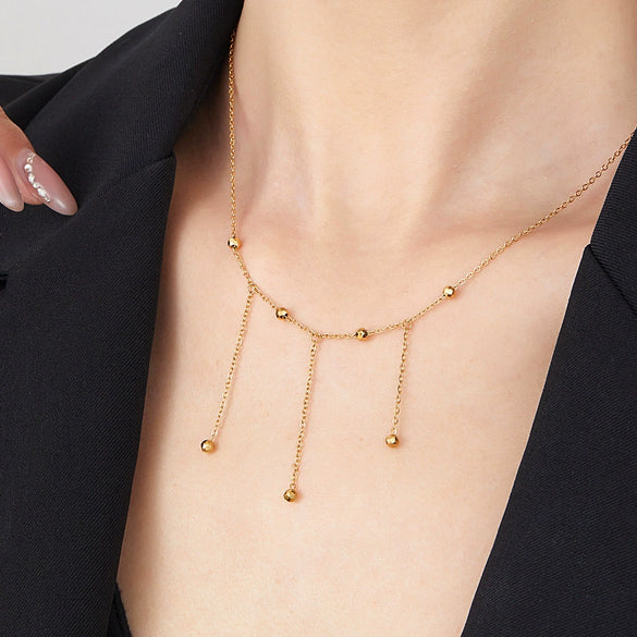 Wholesale Tassel Laser Ball Disco Necklace Titanium Steel 18K Gold Plated Geometric Style