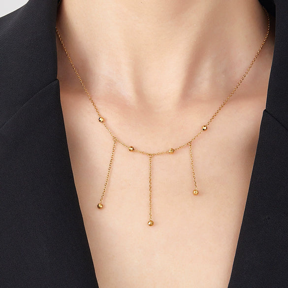 Wholesale Tassel Laser Ball Disco Necklace Titanium Steel 18K Gold Plated Geometric Style