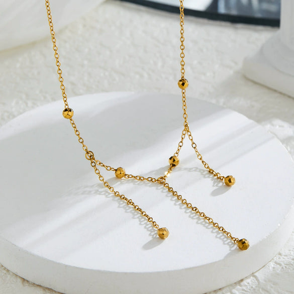 Wholesale Tassel Laser Ball Disco Necklace Titanium Steel 18K Gold Plated Geometric Style