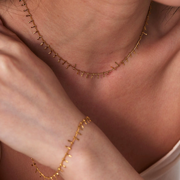 Wholesale Tassel Necklace And Anklet In Wave Pattern For Women Made Of High Grade Stainless Steel With Vacuum Real Gold In Pvd Furnace Treatment